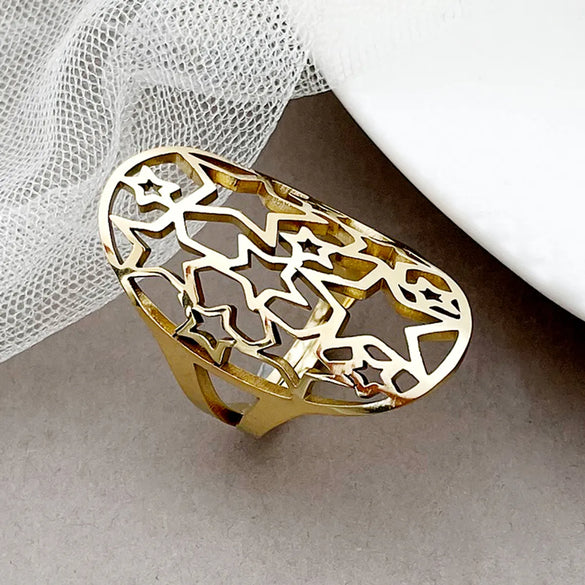 Wholesale Jewelry Simple Style Classic Style Pentagram Starfish 304 Stainless Steel 14K Gold Plated Plating Hollow Out Open Rings