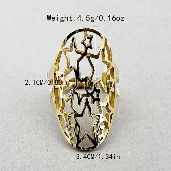 Wholesale Jewelry Simple Style Classic Style Pentagram Starfish 304 Stainless Steel 14K Gold Plated Plating Hollow Out Open Rings
