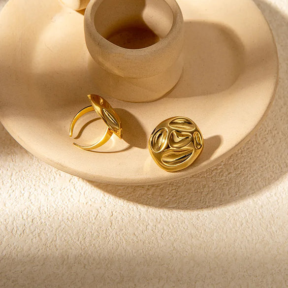 Wholesale Jewelry Simple Style Classic Style Roman Style Geometric 304 Stainless Steel 14K Gold Plated Plating Rings Earrings Jewelry Set