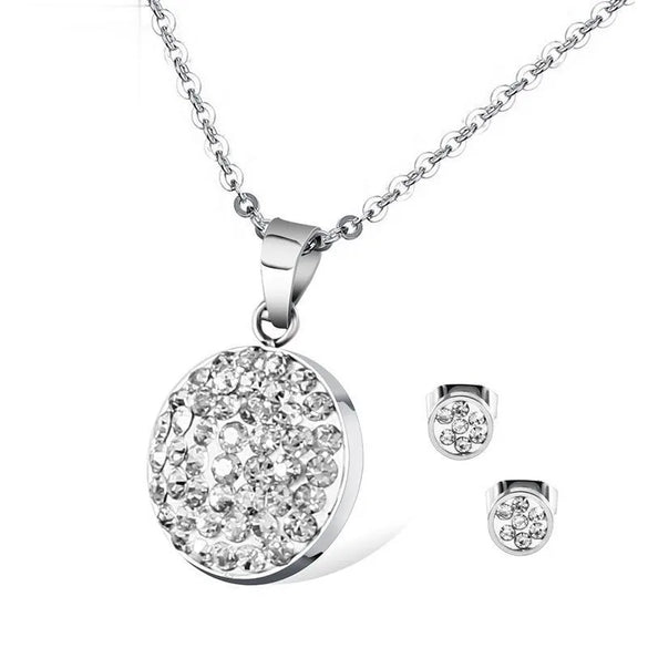 Wholesale Jewelry Simple Style Classic Style Round 304 Stainless Steel Rhinestones 18K Gold Plated Inlay Earrings Necklace