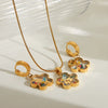 Wholesale Jewelry Simple Style Classic Style Round Flower Butterfly 304 Stainless Steel Zircon 18K Gold Plated Jewelry Set