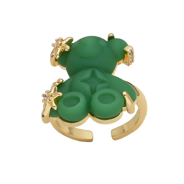 Wholesale Jewelry Simple Style Colorful Bear Open Ring Copper Gold Plated Women's