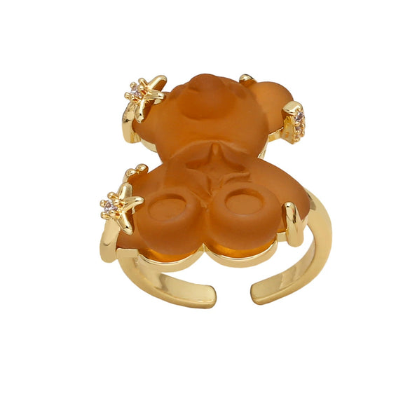 Wholesale Jewelry Simple Style Colorful Bear Open Ring Copper Gold Plated Women's