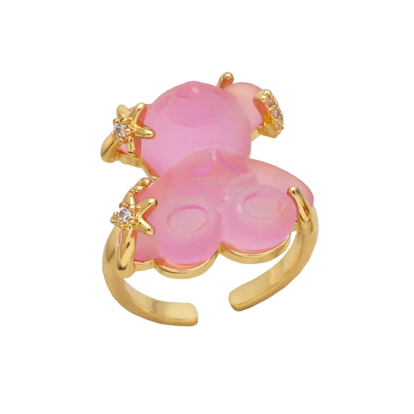 Wholesale Jewelry Simple Style Colorful Bear Open Ring Copper Gold Plated Women's