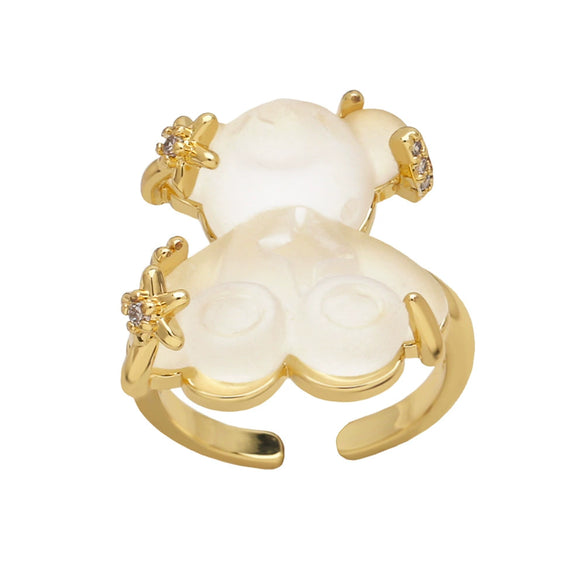 Wholesale Jewelry Simple Style Colorful Bear Open Ring Copper Gold Plated Women's