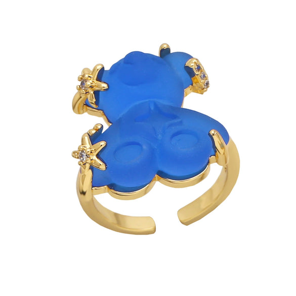 Wholesale Jewelry Simple Style Colorful Bear Open Ring Copper Gold Plated Women's