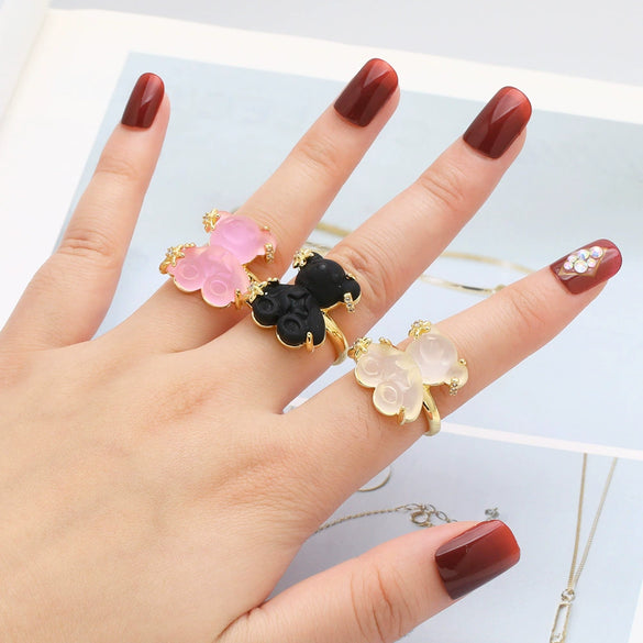 Wholesale Jewelry Simple Style Colorful Bear Open Ring Copper Gold Plated Women's