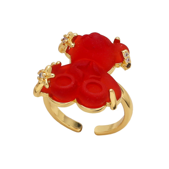 Wholesale Jewelry Simple Style Colorful Bear Open Ring Copper Gold Plated Women's