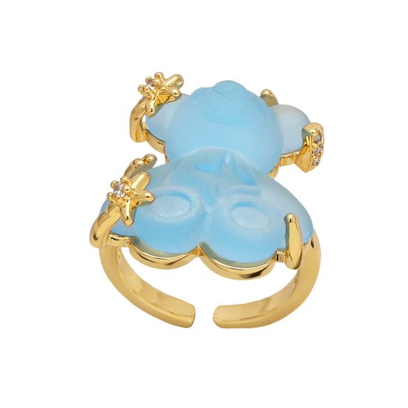 Wholesale Jewelry Simple Style Colorful Bear Open Ring Copper Gold Plated Women's