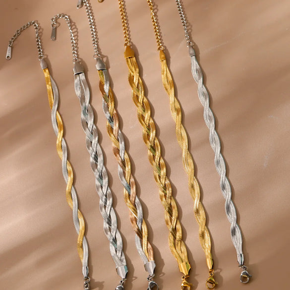 Wholesale Jewelry Simple Style Commute Geometric 304 Stainless Steel 18K Gold Plated White Gold Plated Chain Bracelets Necklace