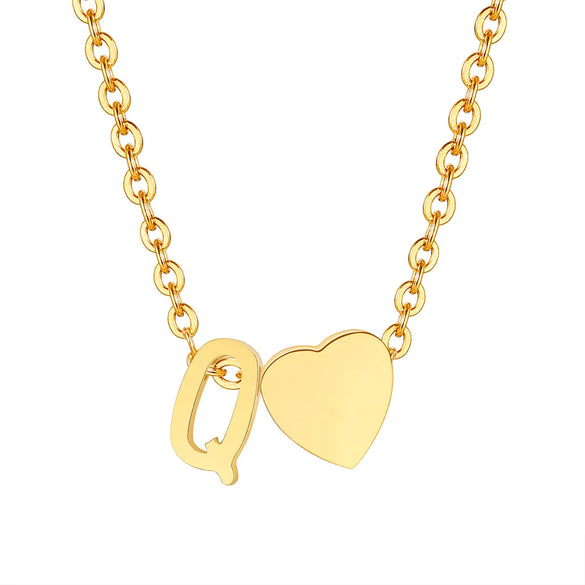 Wholesale Jewelry Simple Style Commute Letter Heart Shape 201 Stainless Steel Plating Pendant Necklace