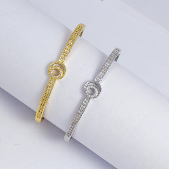 Wholesale Jewelry Simple Style Copper Bracelet With Concentric Circle Shape And Diamondencrusted Electroplating Design