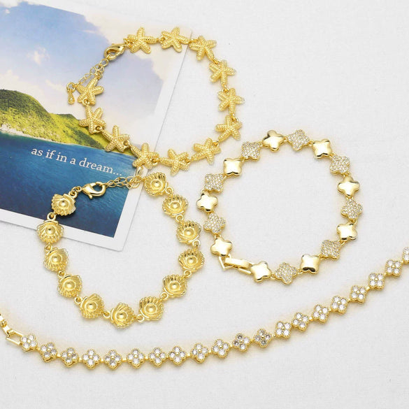 Wholesale Jewelry Simple Style Copper Electroplated Fourleaf Clover Starfish Shell Flower Pattern Bracelet