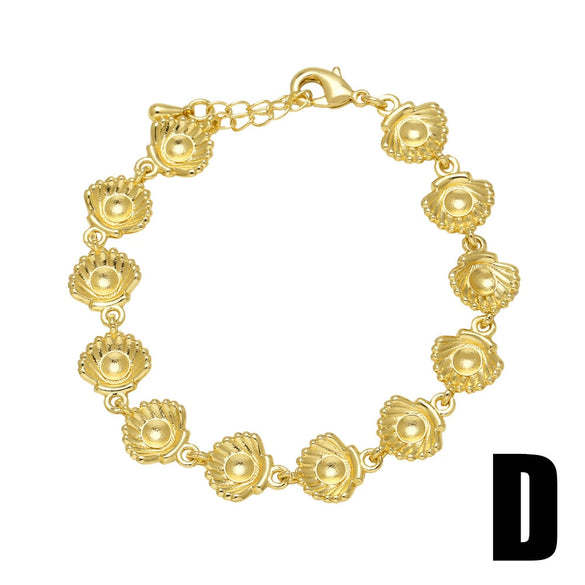 Wholesale Jewelry Simple Style Copper Electroplated Fourleaf Clover Starfish Shell Flower Pattern Bracelet