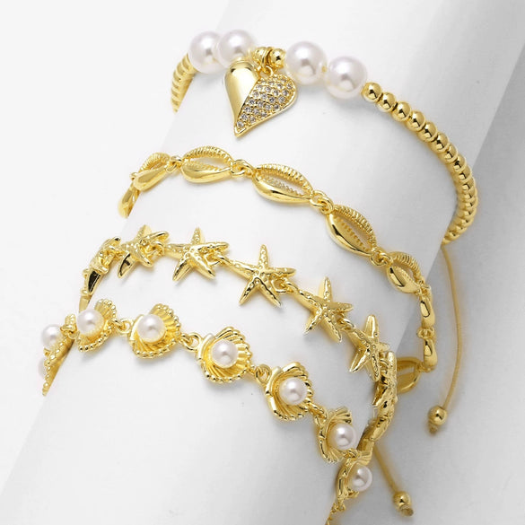 Wholesale Jewelry Simple Style Copper Electroplated Ocean Series Pearl Shell Starfish Bracelet