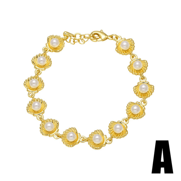 Wholesale Jewelry Simple Style Copper Electroplated Ocean Series Pearl Shell Starfish Bracelet