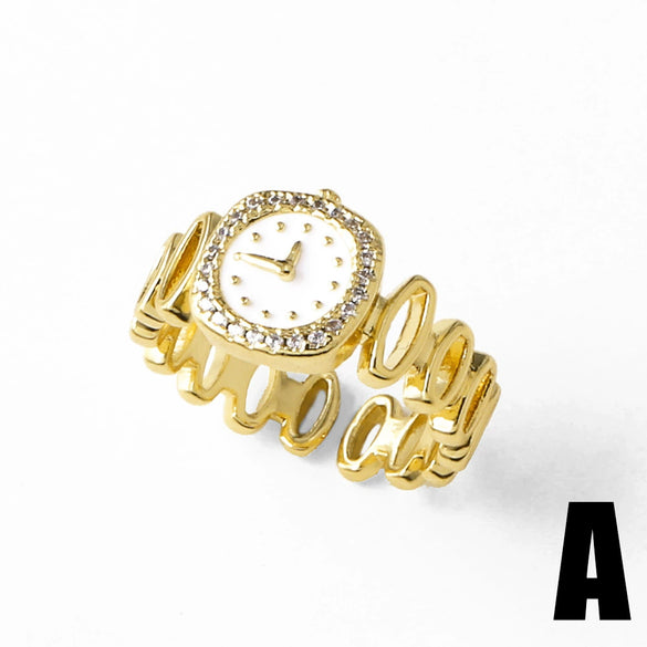 Wholesale Jewelry Simple Style Copper Electroplated Open Ring With Letters Numbers Text Pattern For Women