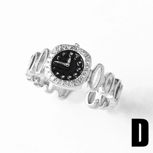 Wholesale Jewelry Simple Style Copper Electroplated Open Ring With Letters Numbers Text Pattern For Women