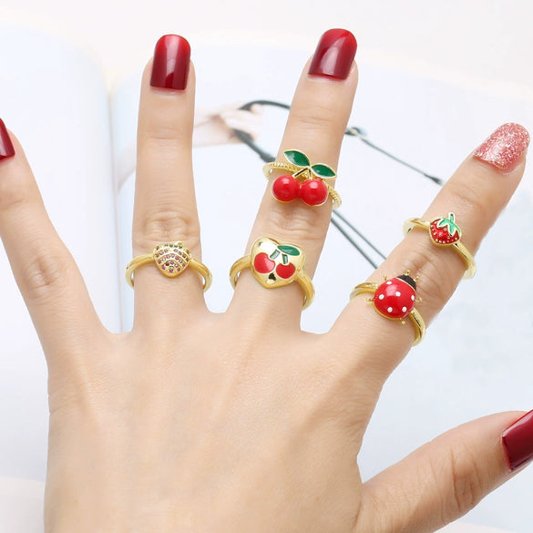 Wholesale Jewelry Simple Style Copper Fruit Pattern Electroplated Ring
