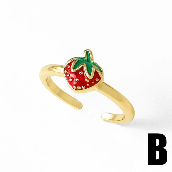 Wholesale Jewelry Simple Style Copper Fruit Pattern Electroplated Ring