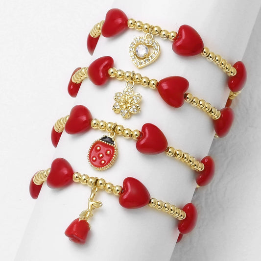 Wholesale Jewelry Simple Style Copper Heart Shape Pendant Bracelet With Electroplating