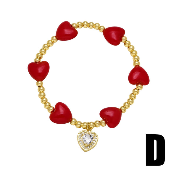 Wholesale Jewelry Simple Style Copper Heart Shape Pendant Bracelet With Electroplating