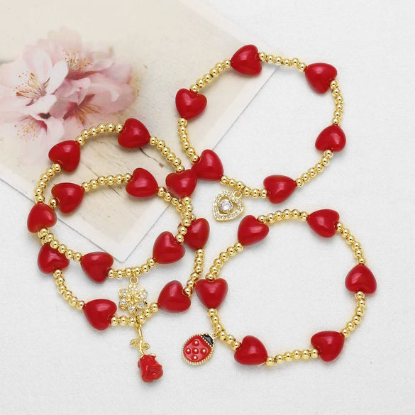 Wholesale Jewelry Simple Style Copper Heart Shape Pendant Bracelet With Electroplating
