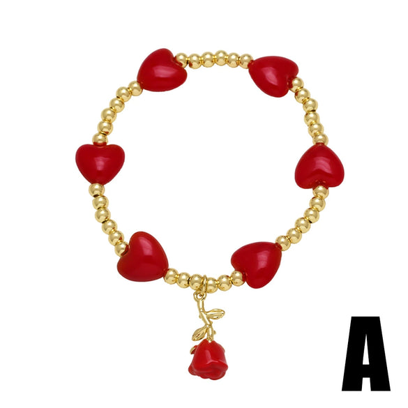 Wholesale Jewelry Simple Style Copper Heart Shape Pendant Bracelet With Electroplating