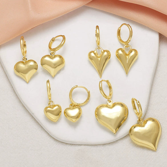 Wholesale Jewelry Simple Style Copper Heart Shape Pendant Earrings For Women 18K Gold Plated