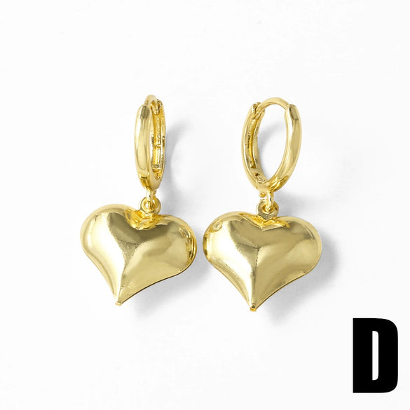 Wholesale Jewelry Simple Style Copper Heart Shape Pendant Earrings For Women 18K Gold Plated