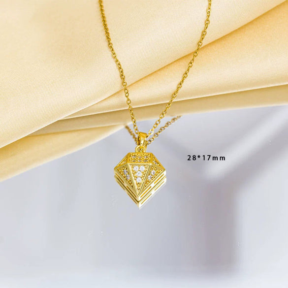 Wholesale Jewelry Simple Style Copper O Chain Pendant Necklace With Diamond Shape And Mixed Gemstone Setting And Electroplating