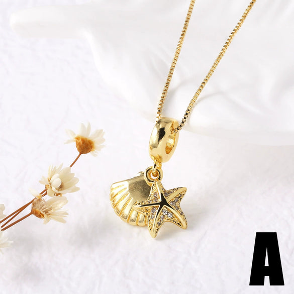 Wholesale Jewelry Simple Style Copper Shell Butterfly Pendant Goldplated O Chain Necklace