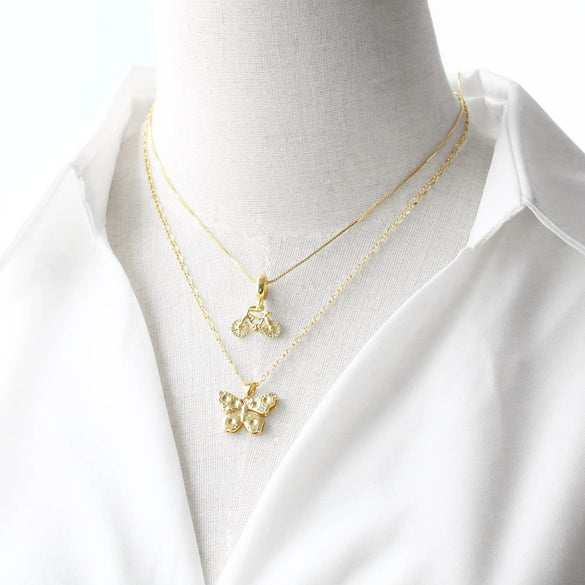 Wholesale Jewelry Simple Style Copper Shell Butterfly Pendant Goldplated O Chain Necklace