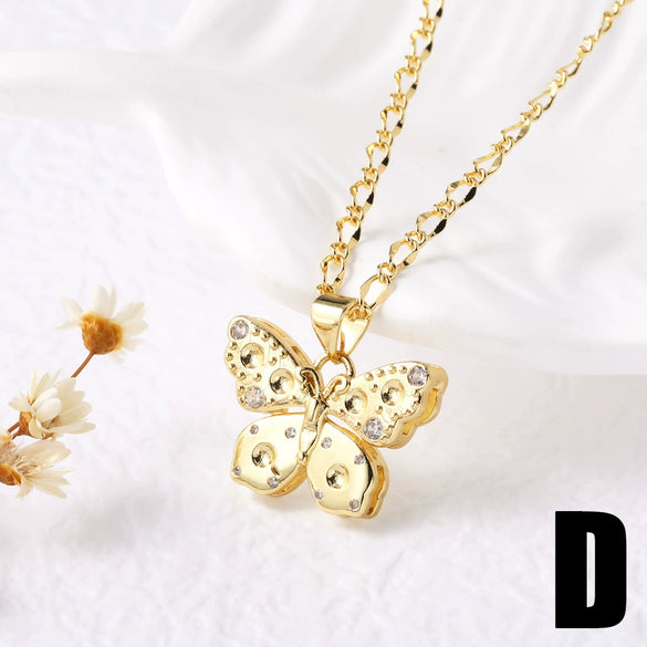 Wholesale Jewelry Simple Style Copper Shell Butterfly Pendant Goldplated O Chain Necklace