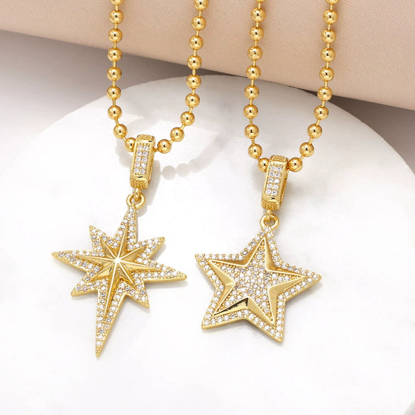 Wholesale Jewelry Simple Style Copper Star Pendant Necklace Gold Plated Ball Chain