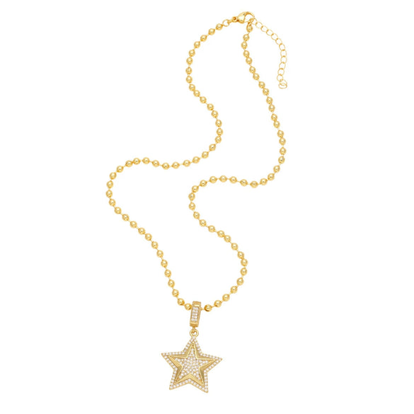 Wholesale Jewelry Simple Style Copper Star Pendant Necklace Gold Plated Ball Chain