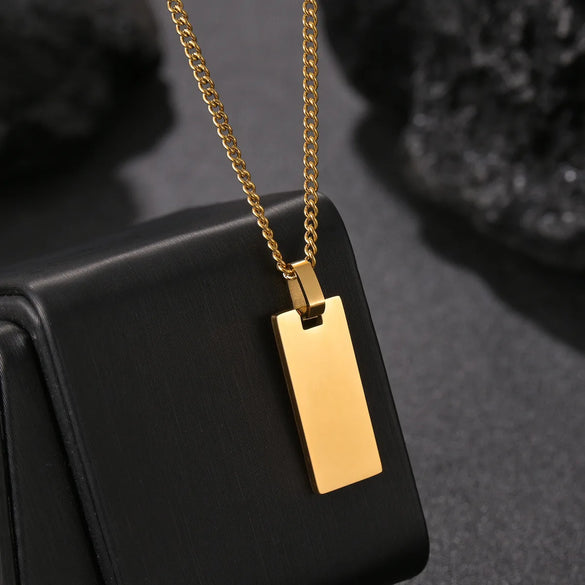 Wholesale Jewelry Simple Style Customization Laser Engraving Solid Color Titanium Steel Plating Cable Chain Pendant Necklace