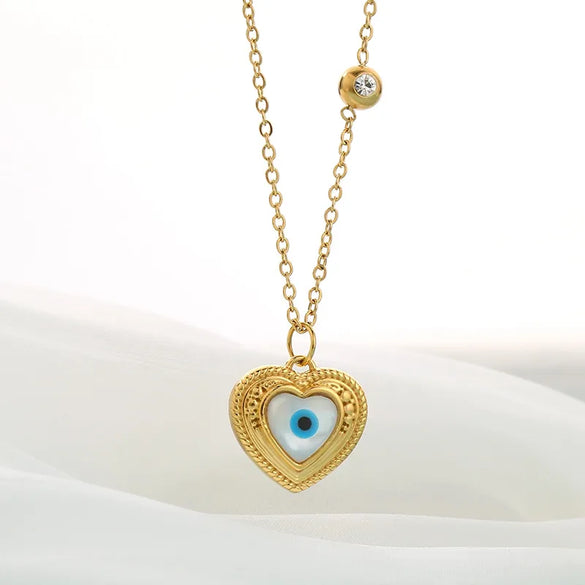 Wholesale Jewelry Simple Style Devil'S Eye 304 Stainless Steel Shell 18K Gold Plated Inlay Earrings Necklace Jewelry Set