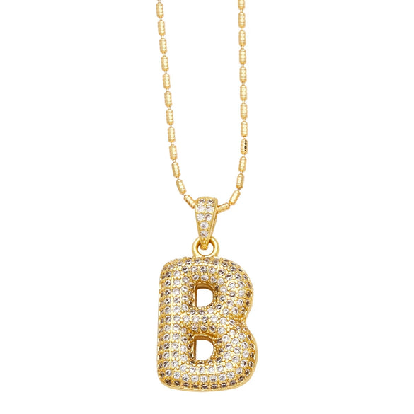 Wholesale Jewelry Simple Style English Letter Copper Pendant Ochain Necklace With Electroplating And Inlaid Zircon