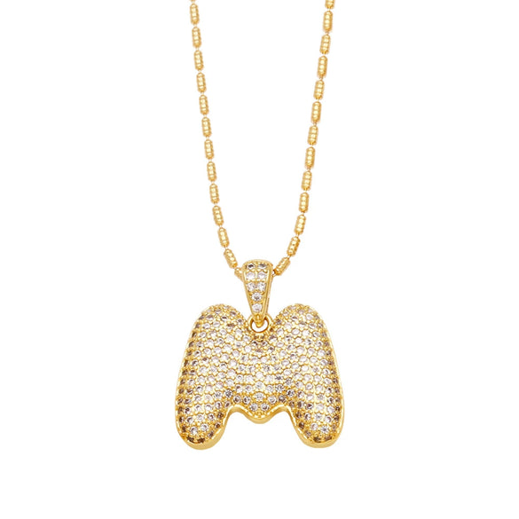 Wholesale Jewelry Simple Style English Letter Copper Pendant Ochain Necklace With Electroplating And Inlaid Zircon