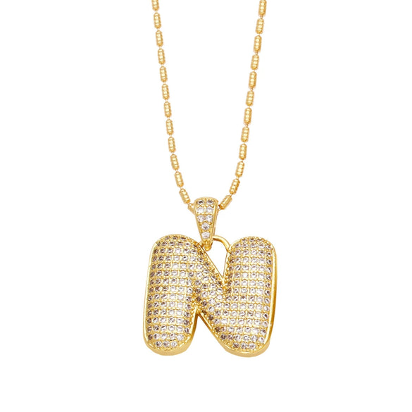 Wholesale Jewelry Simple Style English Letter Copper Pendant Ochain Necklace With Electroplating And Inlaid Zircon