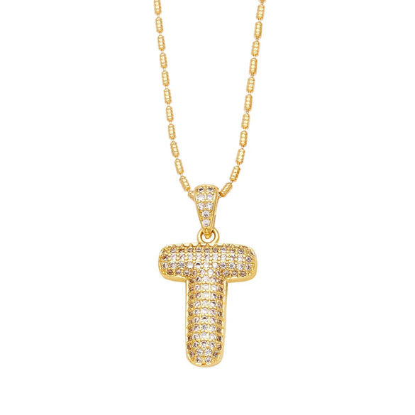 Wholesale Jewelry Simple Style English Letter Copper Pendant Ochain Necklace With Electroplating And Inlaid Zircon
