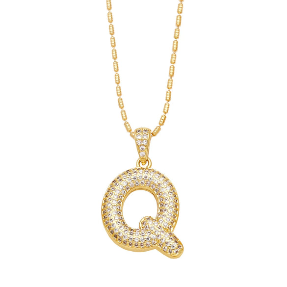 Wholesale Jewelry Simple Style English Letter Copper Pendant Ochain Necklace With Electroplating And Inlaid Zircon