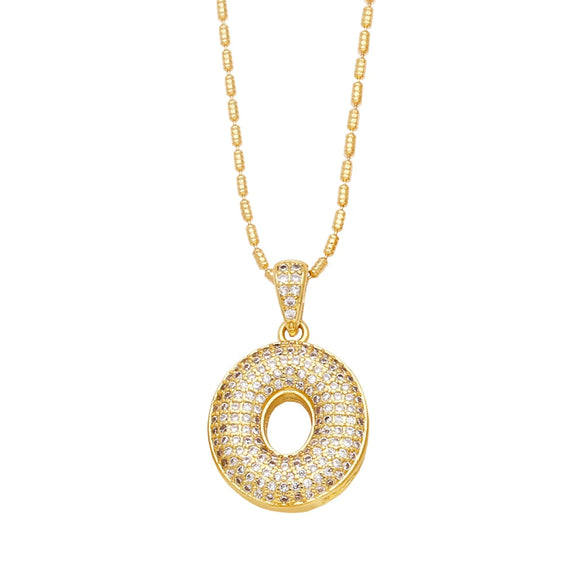 Wholesale Jewelry Simple Style English Letter Copper Pendant Ochain Necklace With Electroplating And Inlaid Zircon