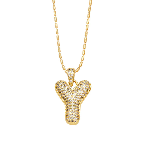 Wholesale Jewelry Simple Style English Letter Copper Pendant Ochain Necklace With Electroplating And Inlaid Zircon