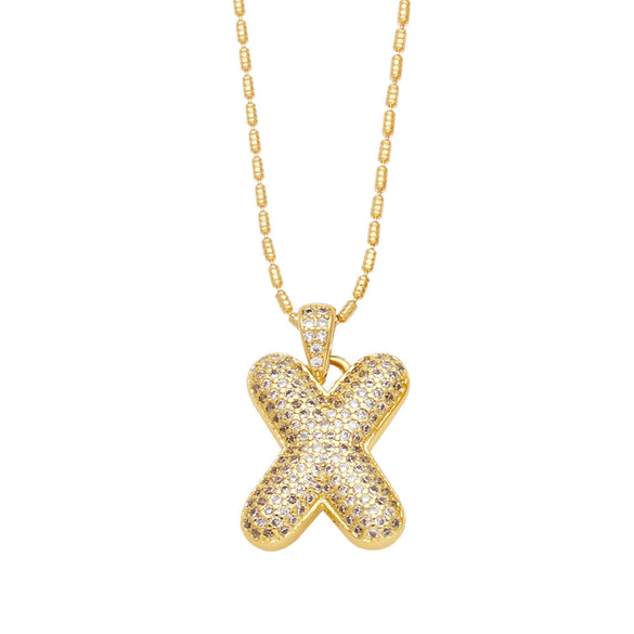 Wholesale Jewelry Simple Style English Letter Copper Pendant Ochain Necklace With Electroplating And Inlaid Zircon