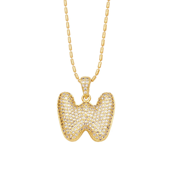 Wholesale Jewelry Simple Style English Letter Copper Pendant Ochain Necklace With Electroplating And Inlaid Zircon