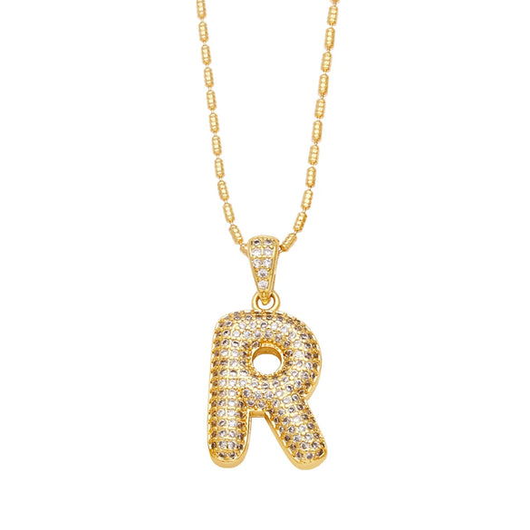 Wholesale Jewelry Simple Style English Letter Copper Pendant Ochain Necklace With Electroplating And Inlaid Zircon