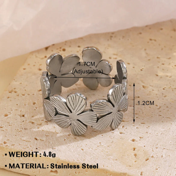 Wholesale Jewelry Simple Style Flower 304 Stainless Steel Plating Open Rings