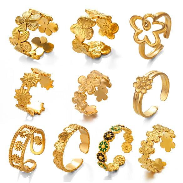 Wholesale Jewelry Simple Style Flower 304 Stainless Steel Plating Open Rings